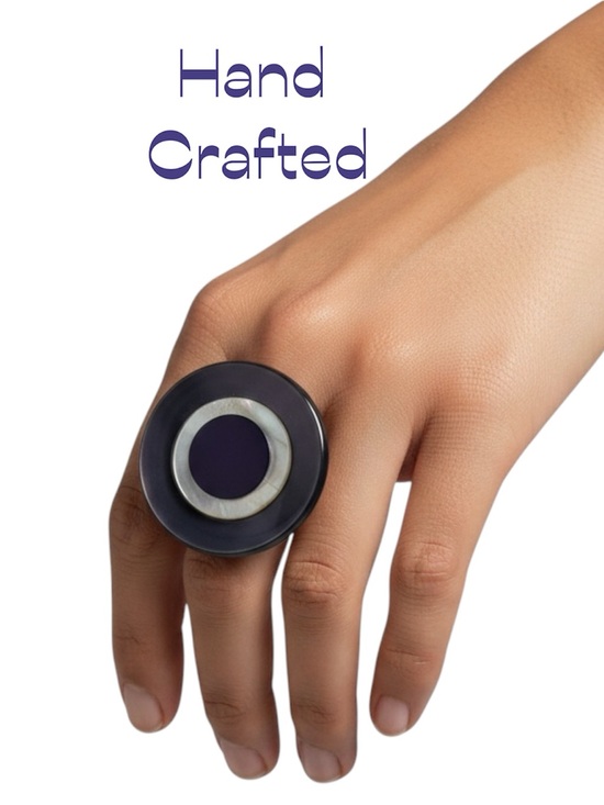 Hand Crafted Jewelry - Hand Crafted 1970s Mother Of Pearl W Purple Velvet Buttons Ring NWT